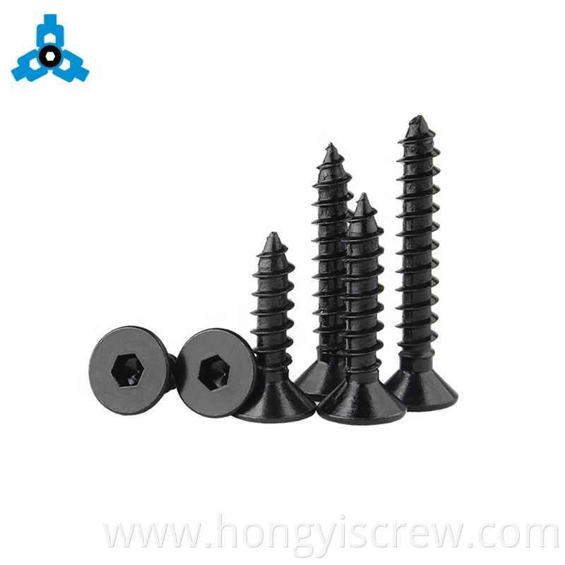 China Factory Black Zinc Hex Socket Flat Head Self Tapping Screws OEM Stock Support